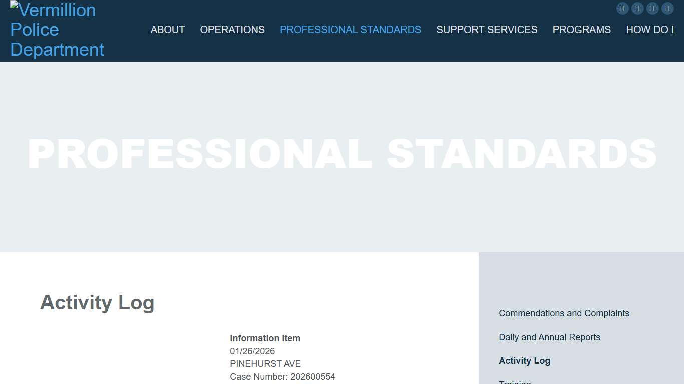 Vermillion Police Department Activity Log