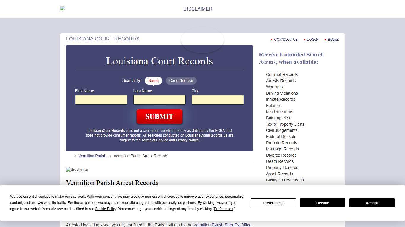 Vermilion Parish Arrest Records LouisianaCourtRecords.us